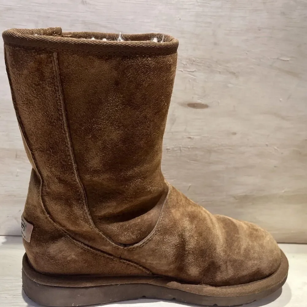 Ugg Womens Classic Boots Slippers Booties Mid Calf Side Zipper Size 7 Chestnut